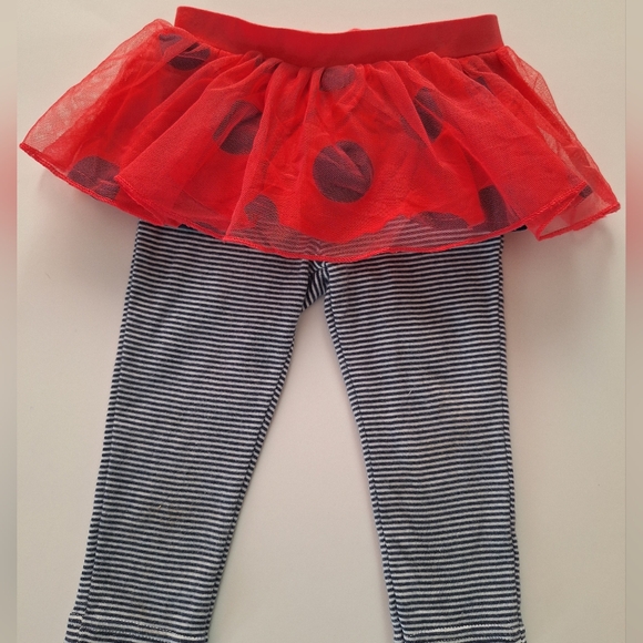 Carter's- Red & Blue Polka Dot Tutu Skirt over Blue Striped Leggings - Picture 1 of 13